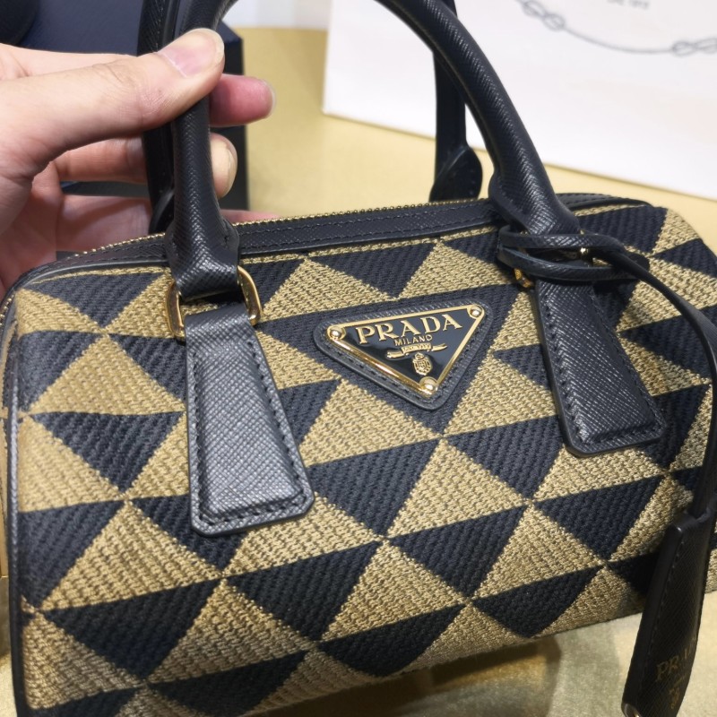 Prada 刺绣织物手袋袋波士顿包