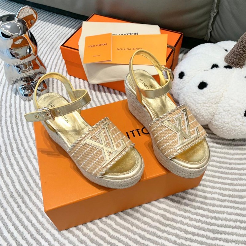 LV Straw Wedge Sandals