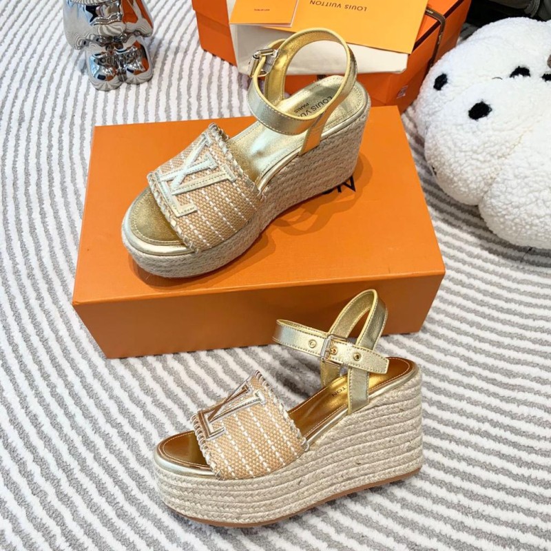 LV Straw Wedge Sandals