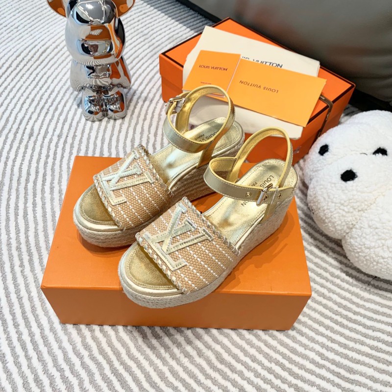 LV Straw Wedge Sandals