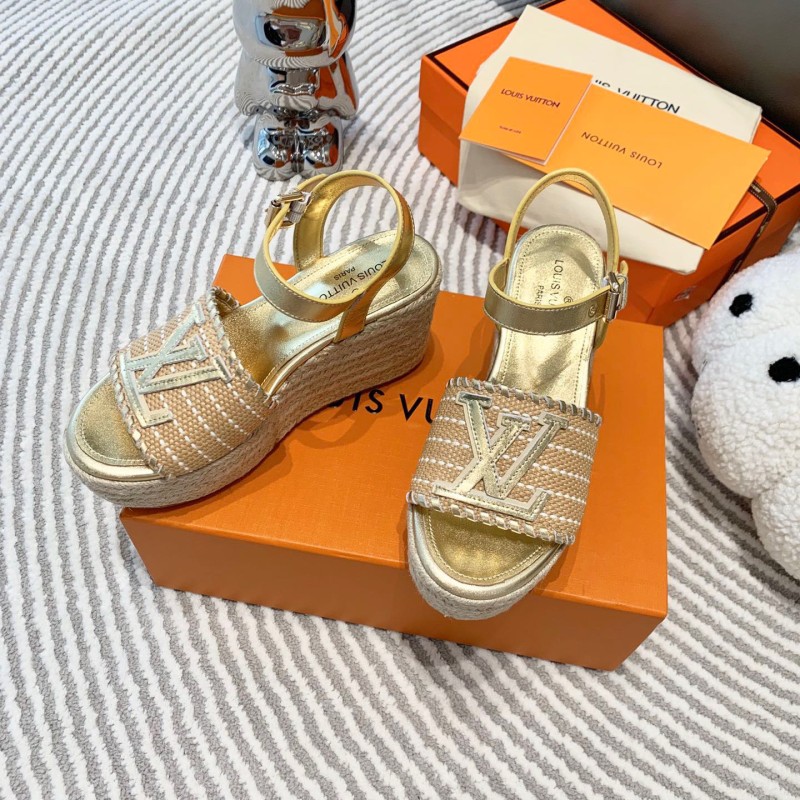 LV Straw Wedge Sandals