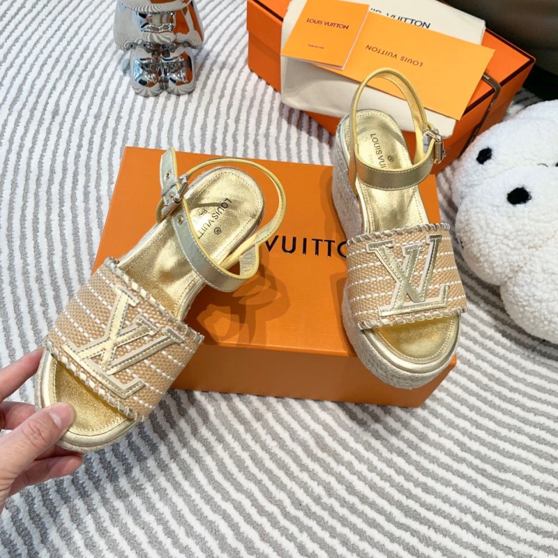 LV Straw Wedge Sandals