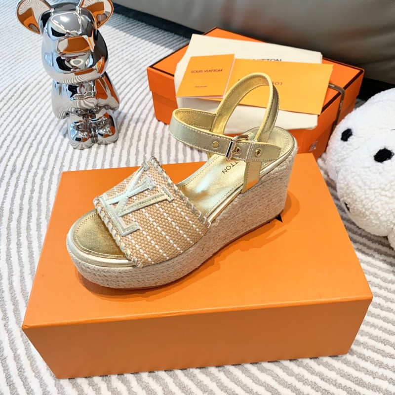 LV Straw Wedge Sandals