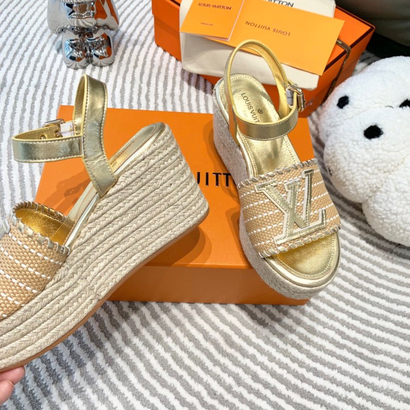 LV Straw Wedge Sandals