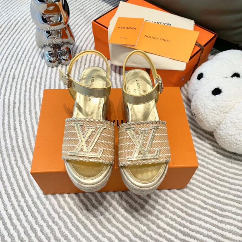 LV Straw Wedge Sandals