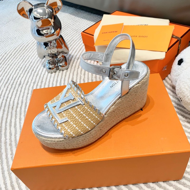 LV Straw Wedge Sandals