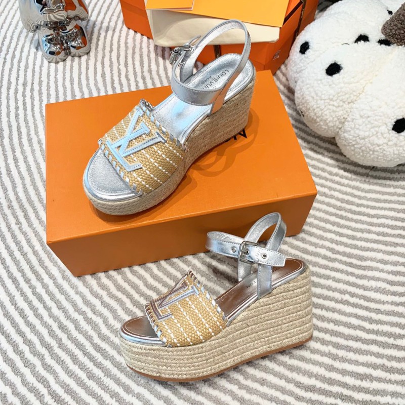 LV Straw Wedge Sandals