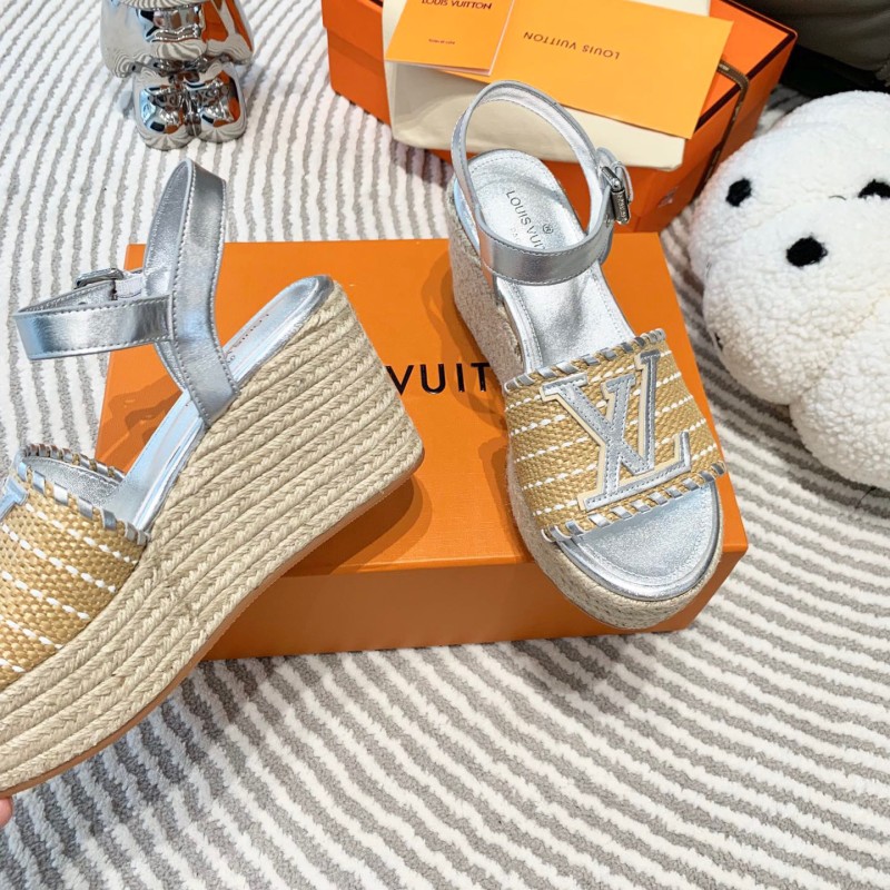 LV Straw Wedge Sandals