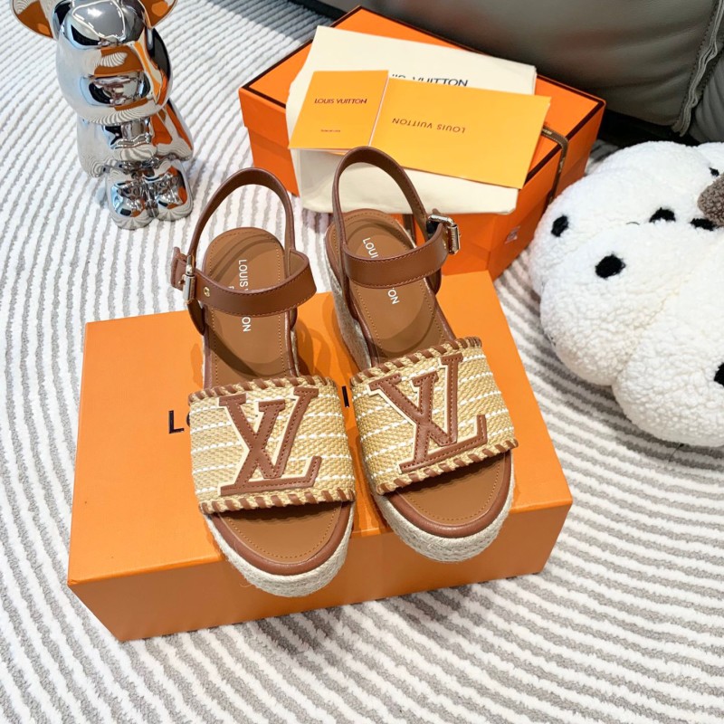 LV Straw Wedge Sandals