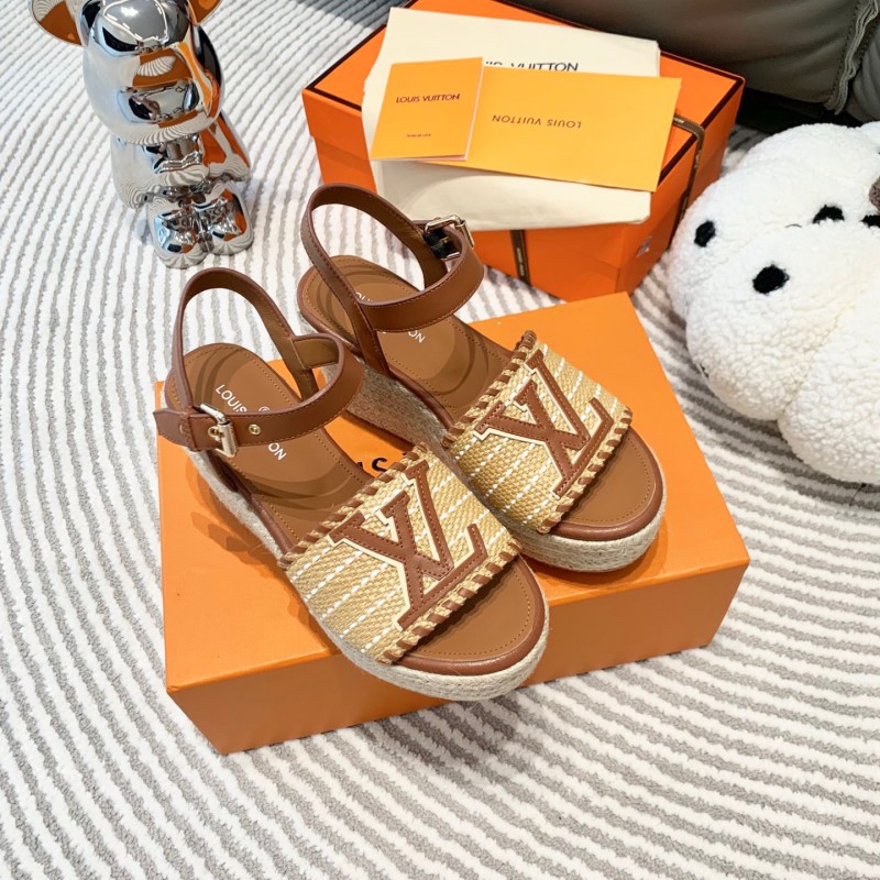 LV Straw Wedge Sandals