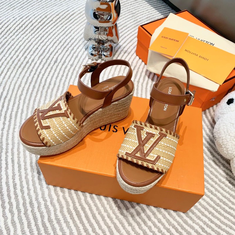 LV Straw Wedge Sandals