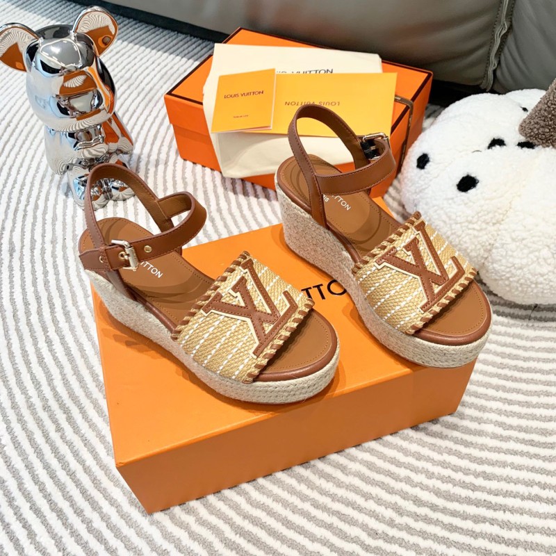 LV Straw Wedge Sandals