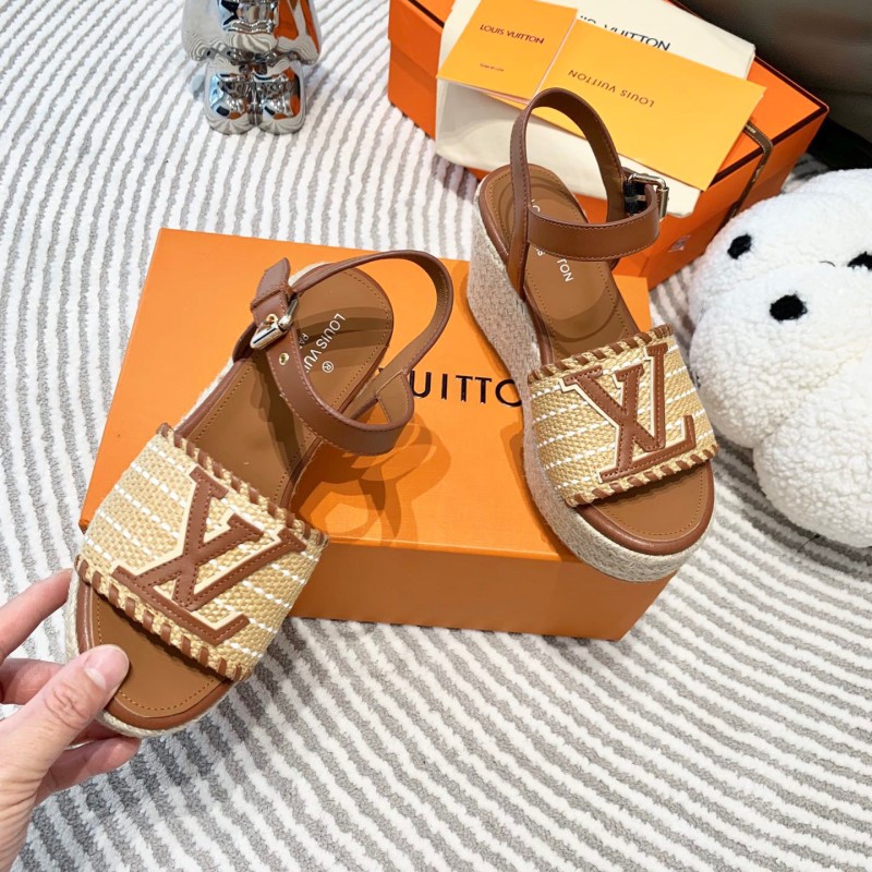 LV Straw Wedge Sandals