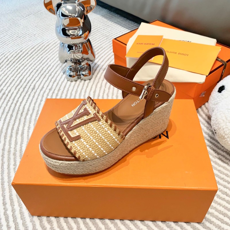 LV Straw Wedge Sandals