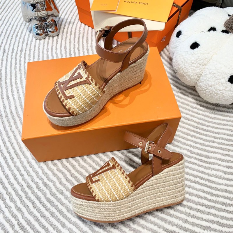 LV Straw Wedge Sandals