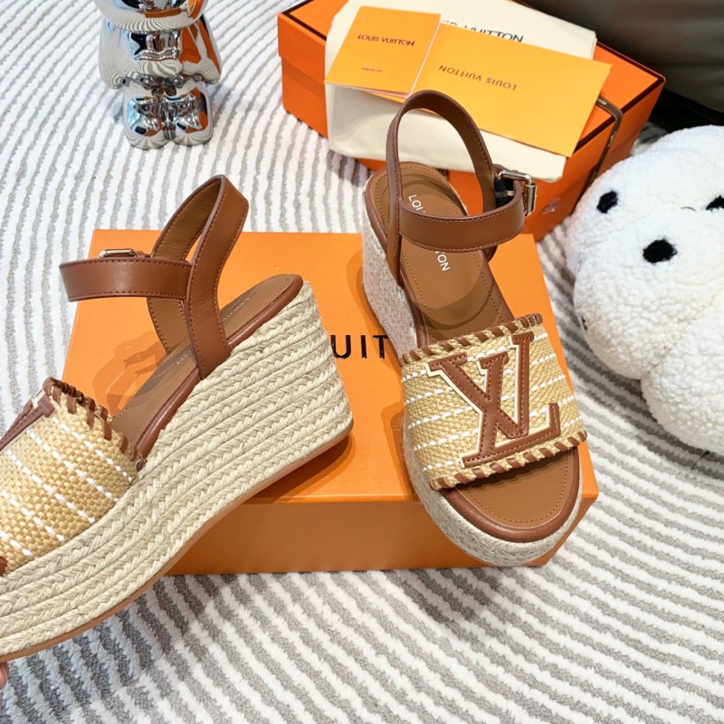 LV Straw Wedge Sandals