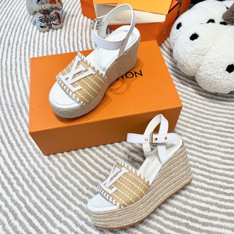 LV Straw Wedge Sandals