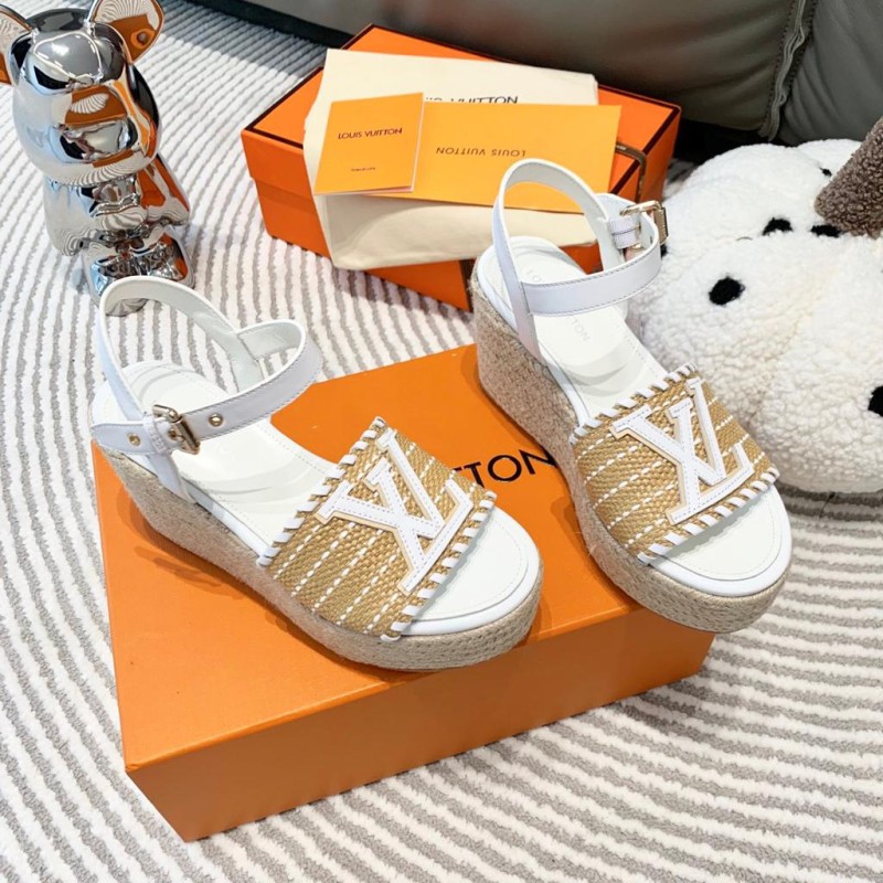 LV Straw Wedge Sandals