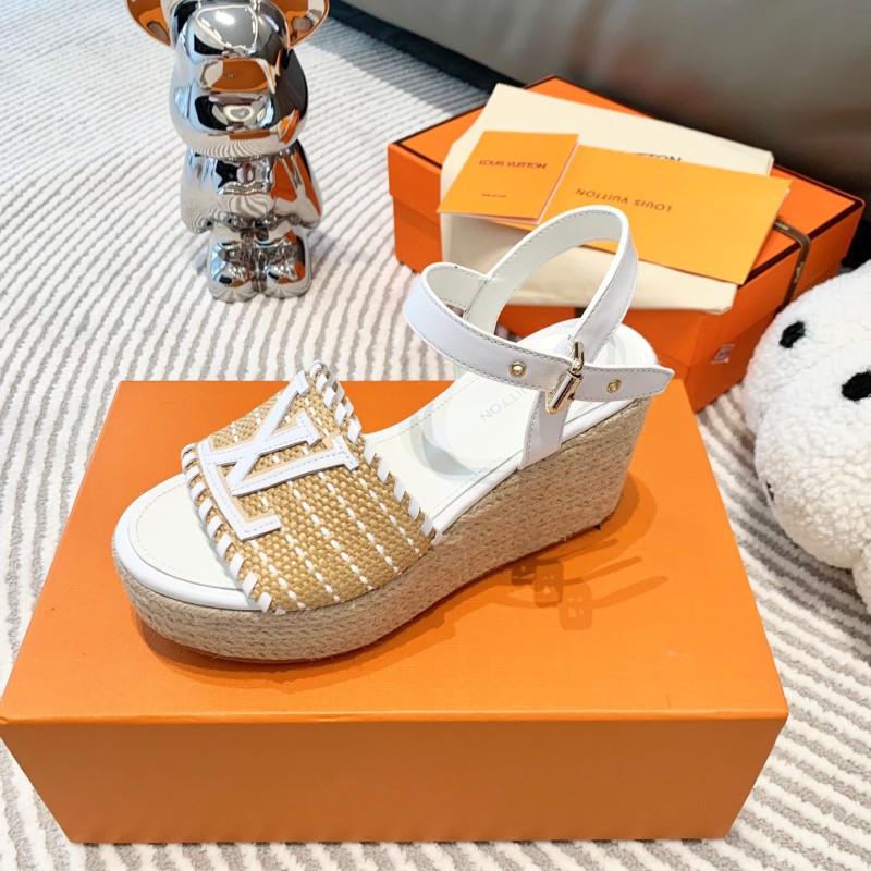 LV Straw Wedge Sandals