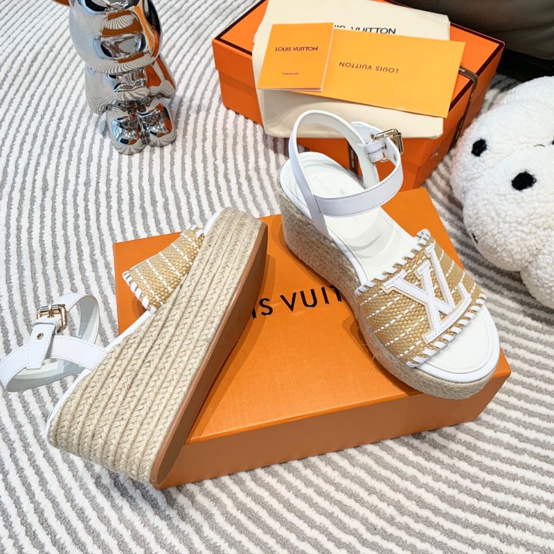 LV Straw Wedge Sandals