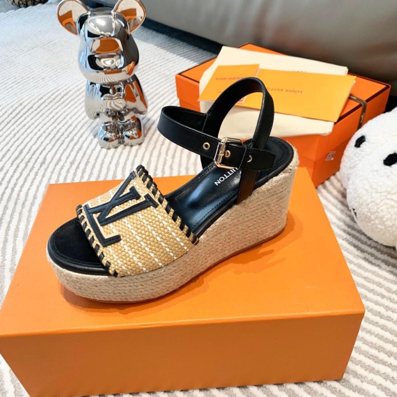 LV Straw Wedge Sandals