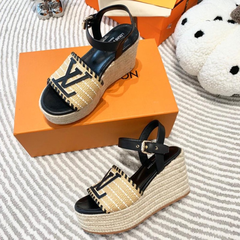 LV Straw Wedge Sandals