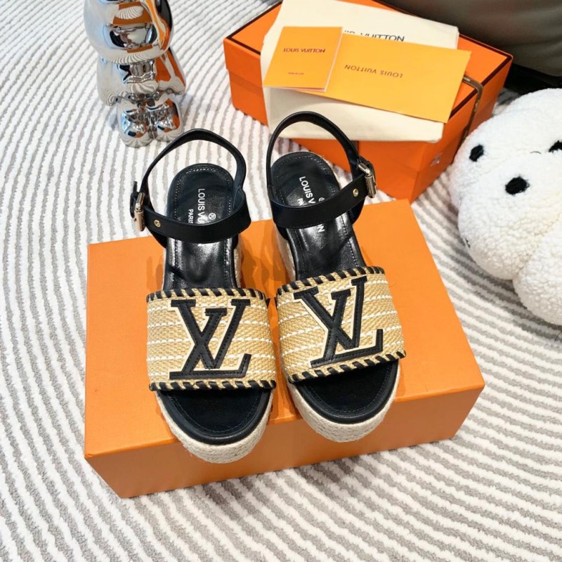 LV Straw Wedge Sandals