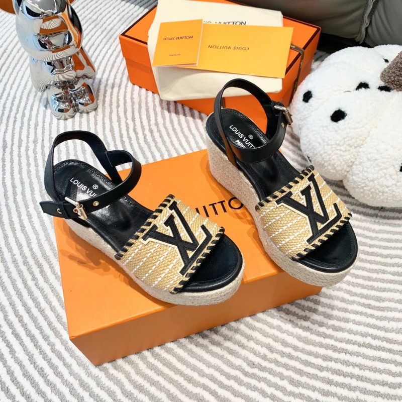 LV Straw Wedge Sandals