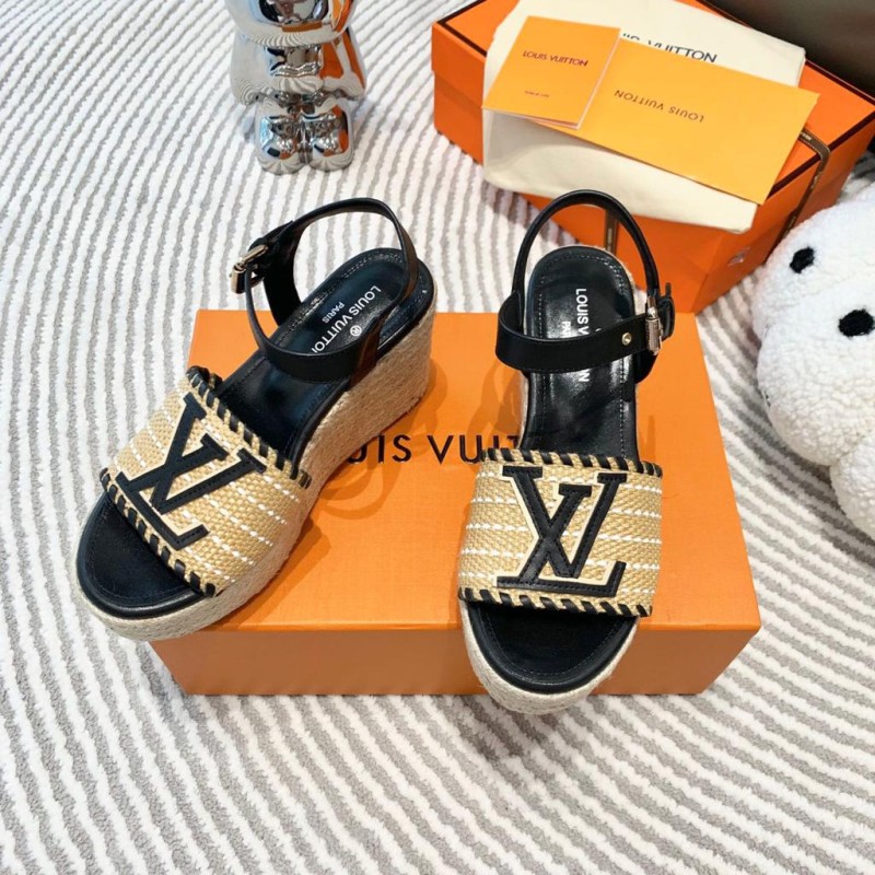 LV Straw Wedge Sandals