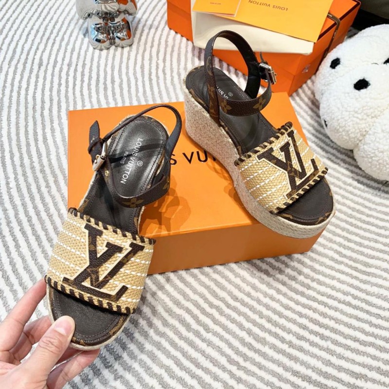 LV Straw Wedge Sandals