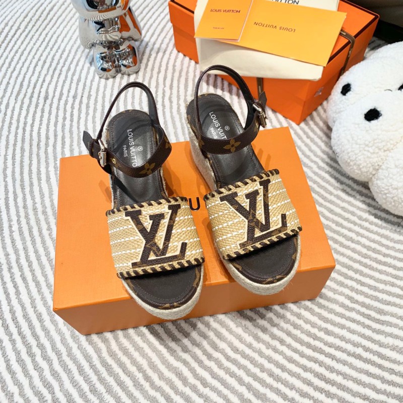 LV Straw Wedge Sandals