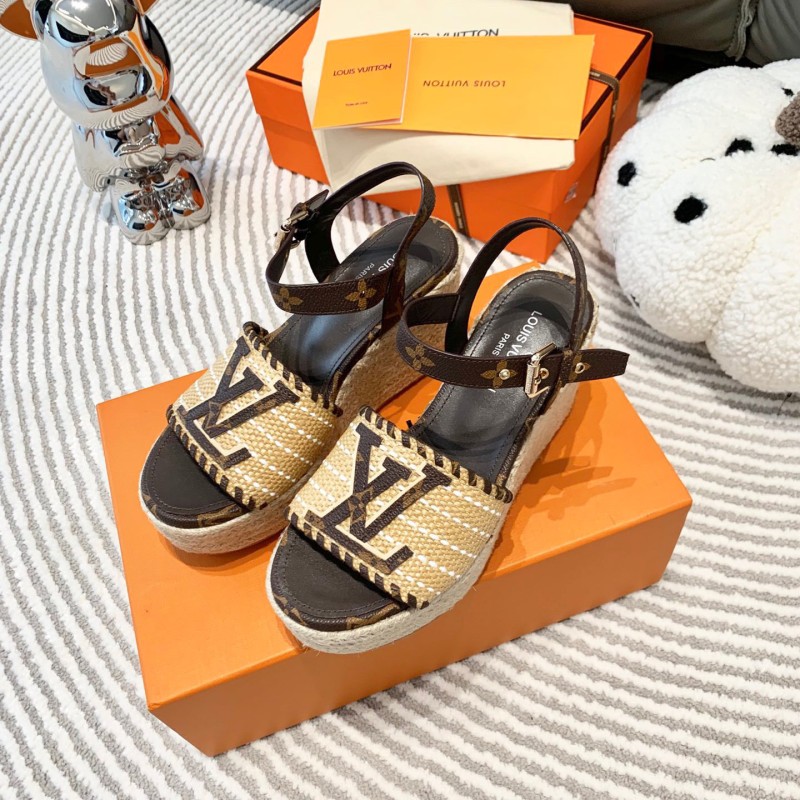 LV Straw Wedge Sandals