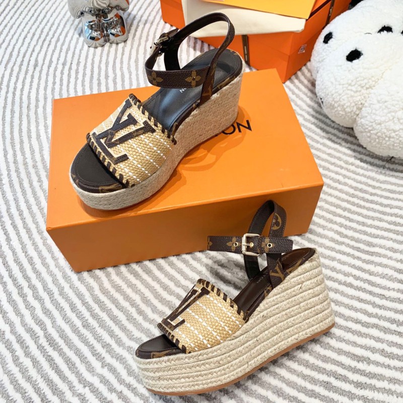 LV Straw Wedge Sandals