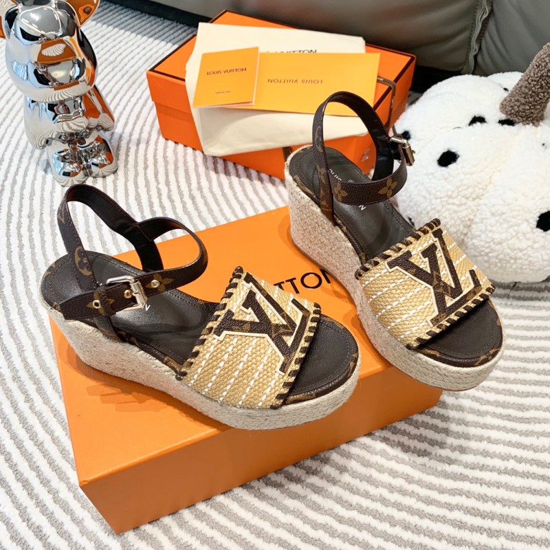 LV Straw Wedge Sandals