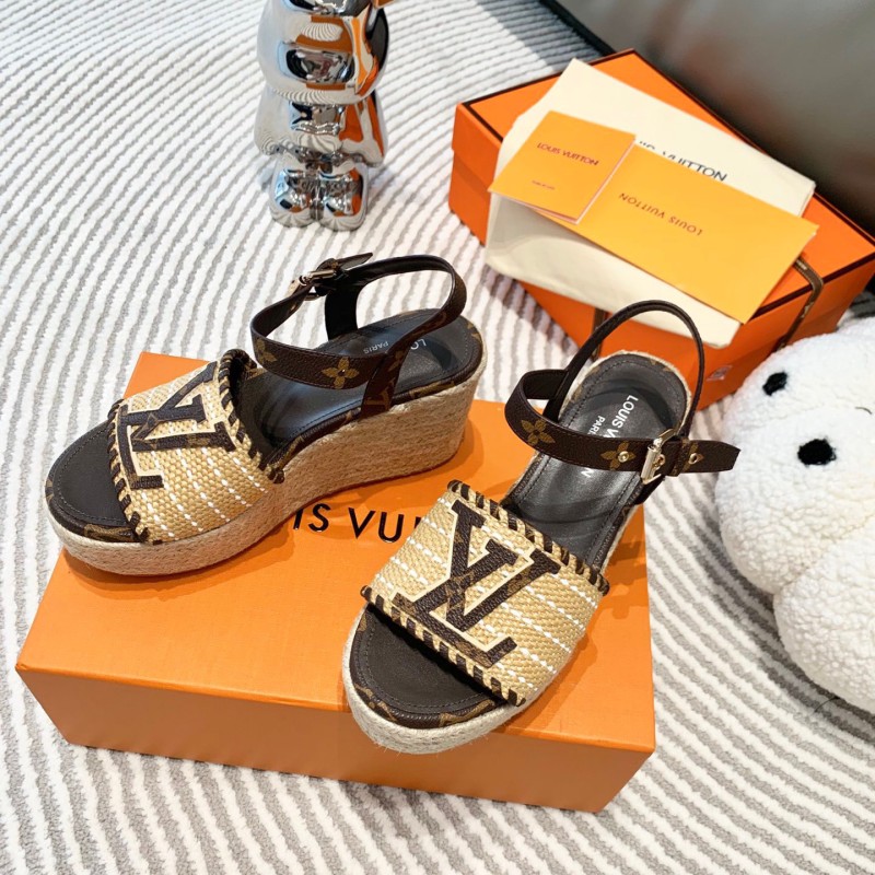 LV Straw Wedge Sandals