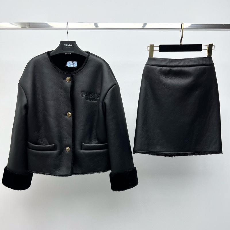 Prada Leather Jacket & Skirt