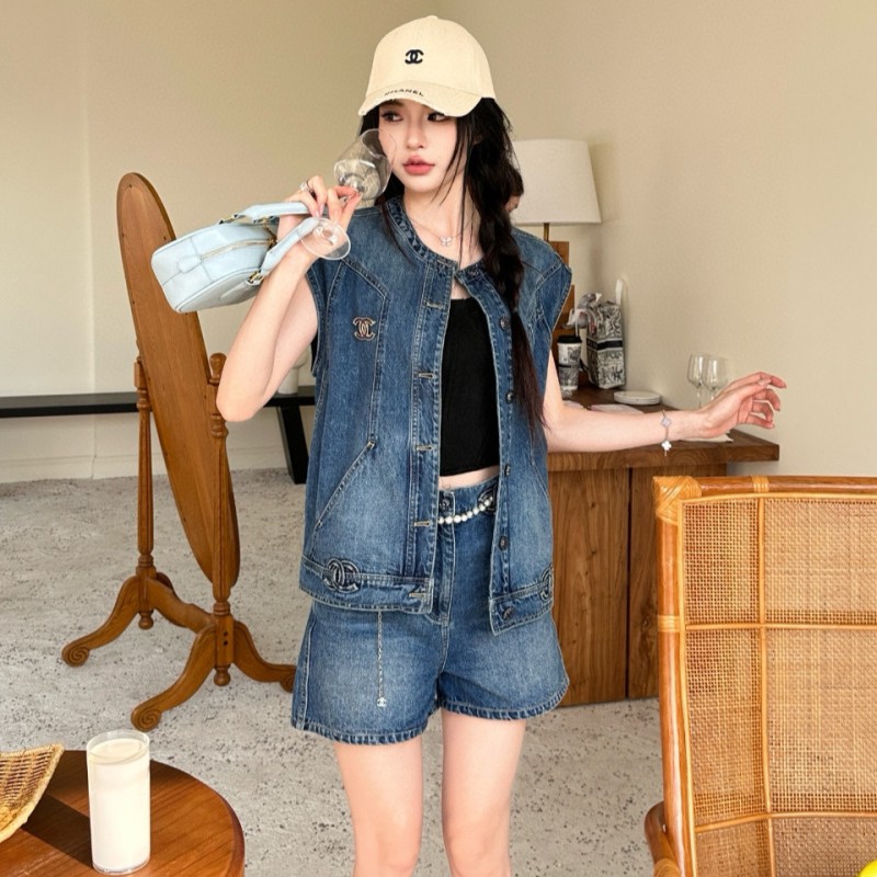 Chanel Denim Vest & Shorts Set