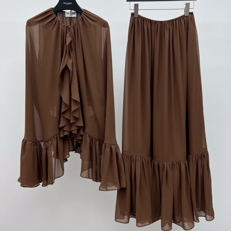 YSL Silk Shirt & Skirts Set