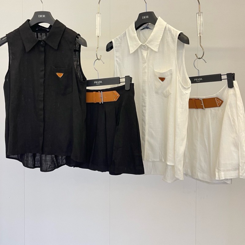 Prada Sleeveless Shirt & Skirts Set