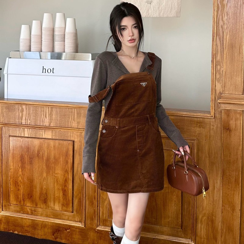 Prada Corduroy Suspender Skirts