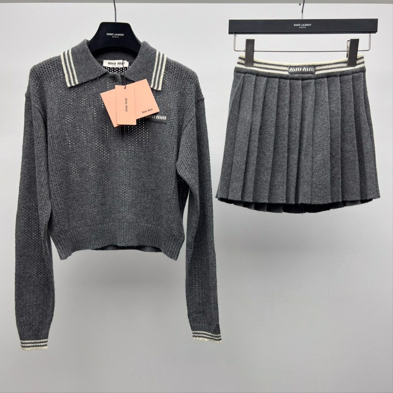 MiuMiu Cashmere Long Sleeves Polo Tee & Skirts